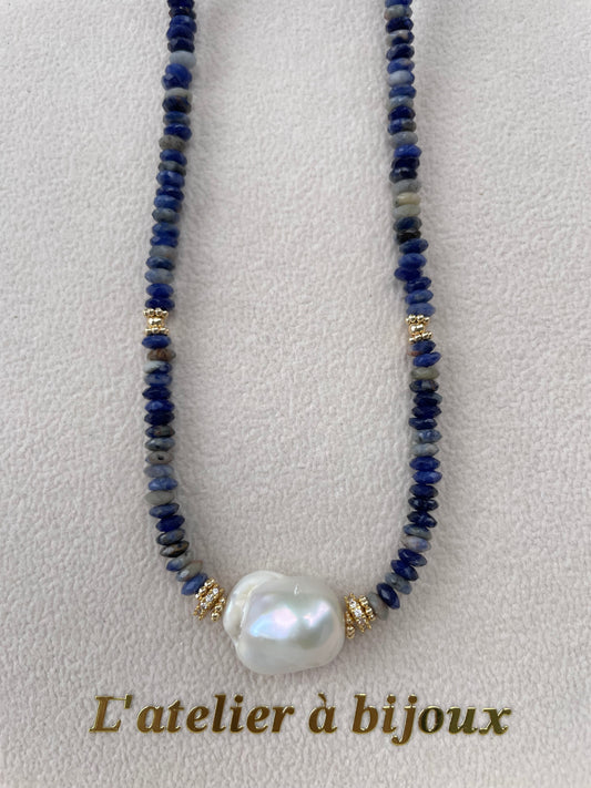 Vòng cổ Blue-vein stone & Baroque pendant