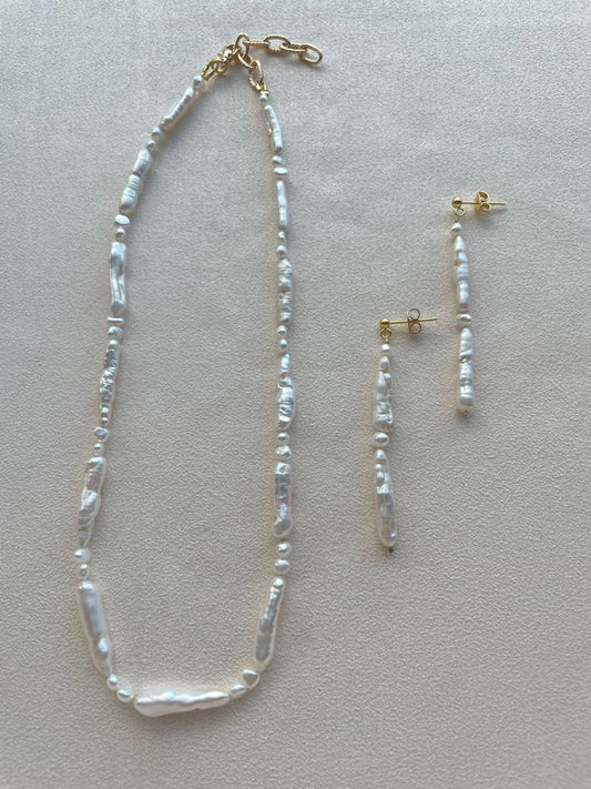 Hoa tai ngọc trai dài mạ vàng 14k