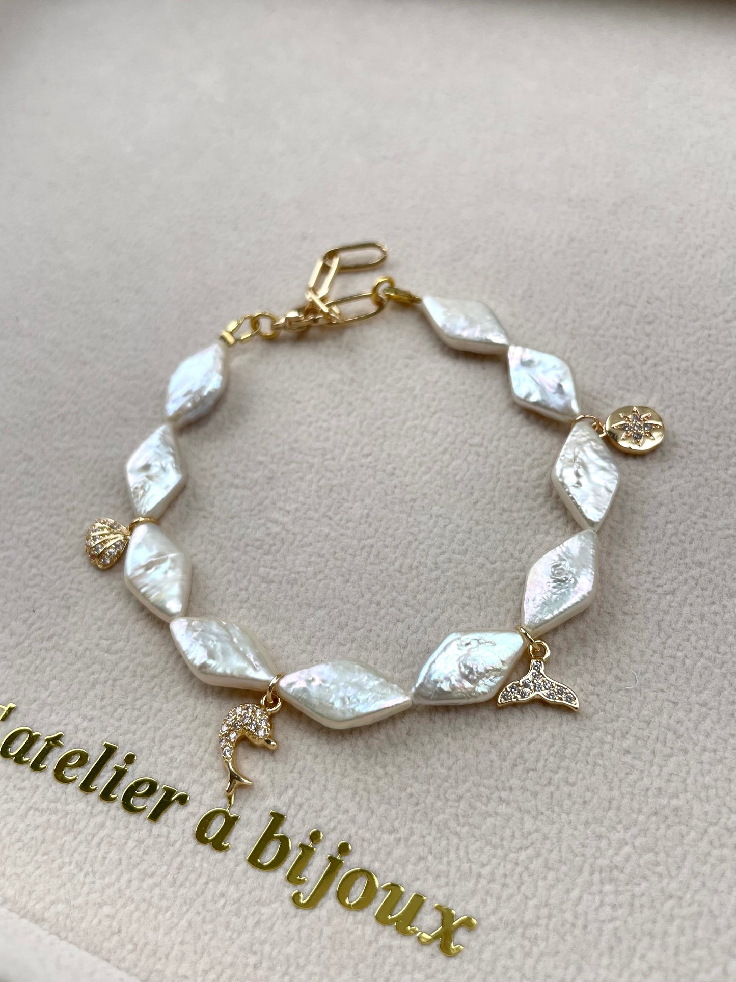 Diamond Pearl Charm Bracelet