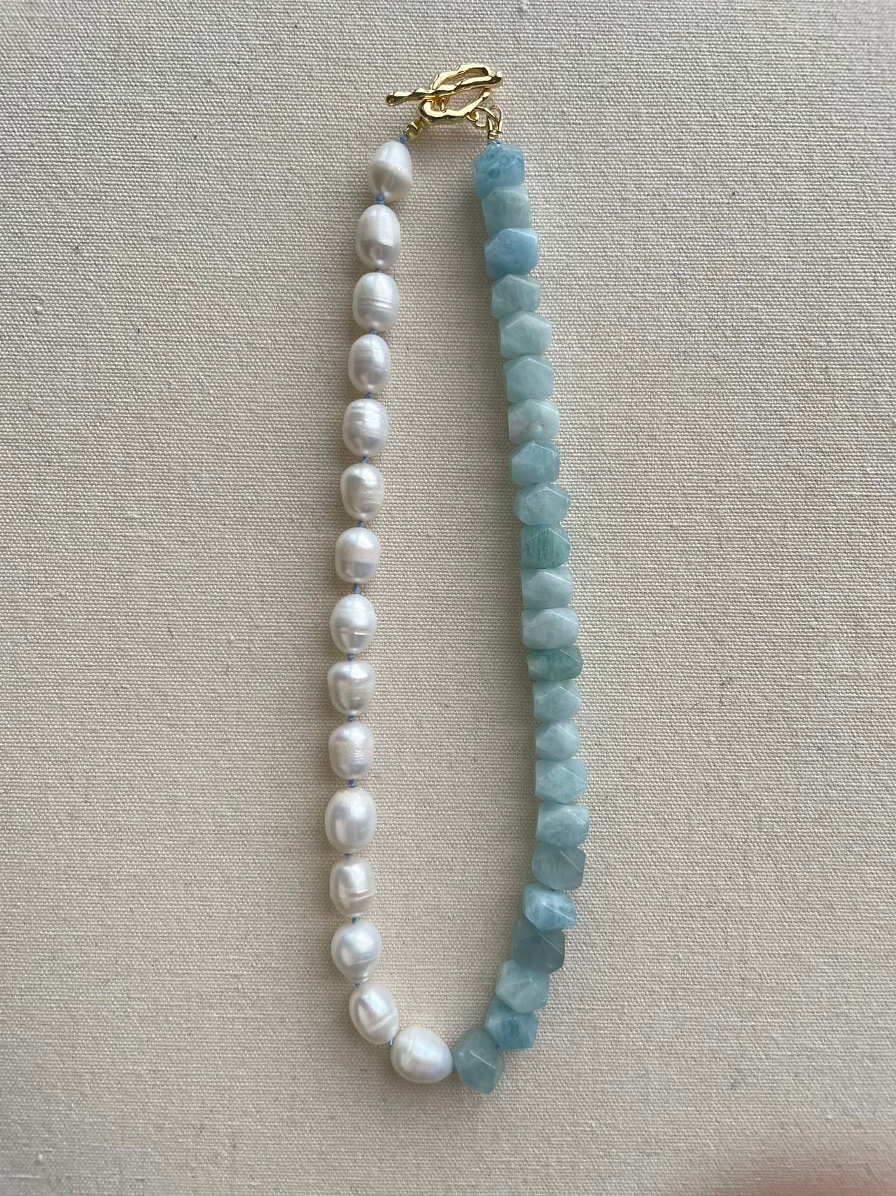 Vòng cổ ngọc trai & đá Aquamarine