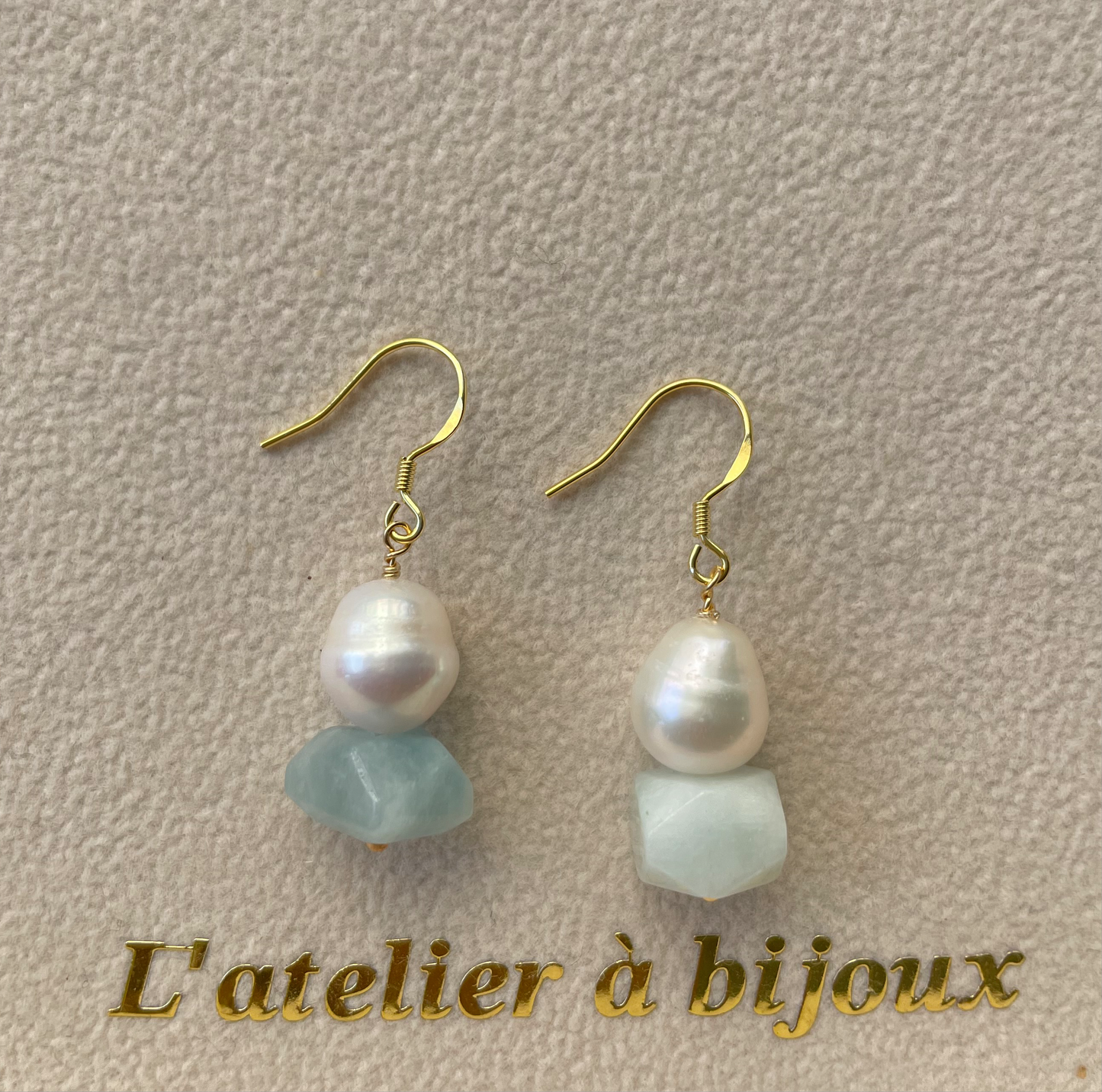 Hoa tai ngọc trai & đá Aquamarine