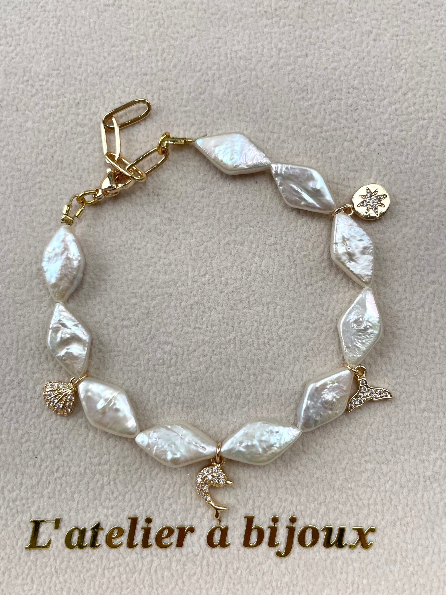 Diamond Pearl Charm Bracelet