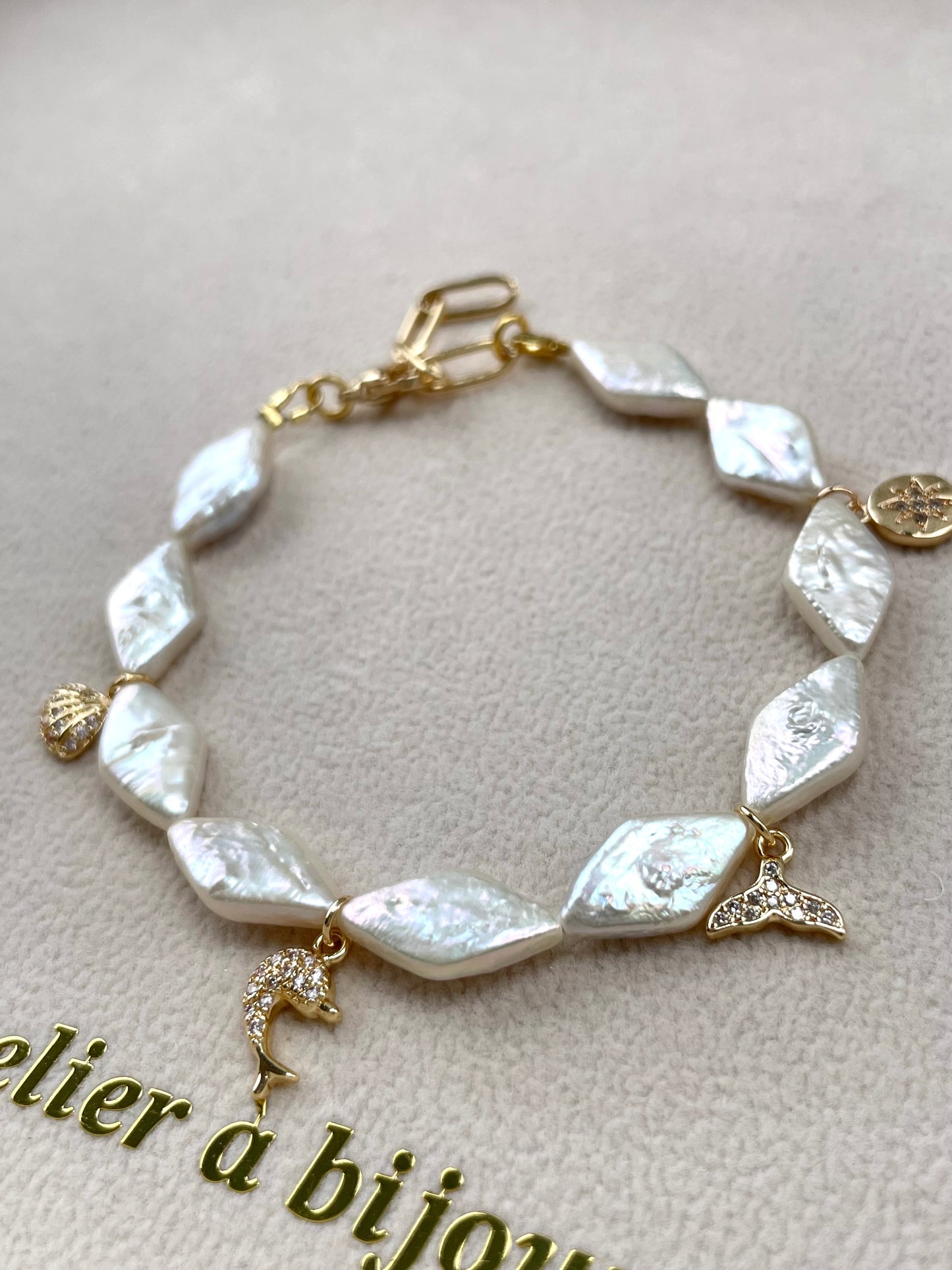 Diamond Pearl Charm Bracelet