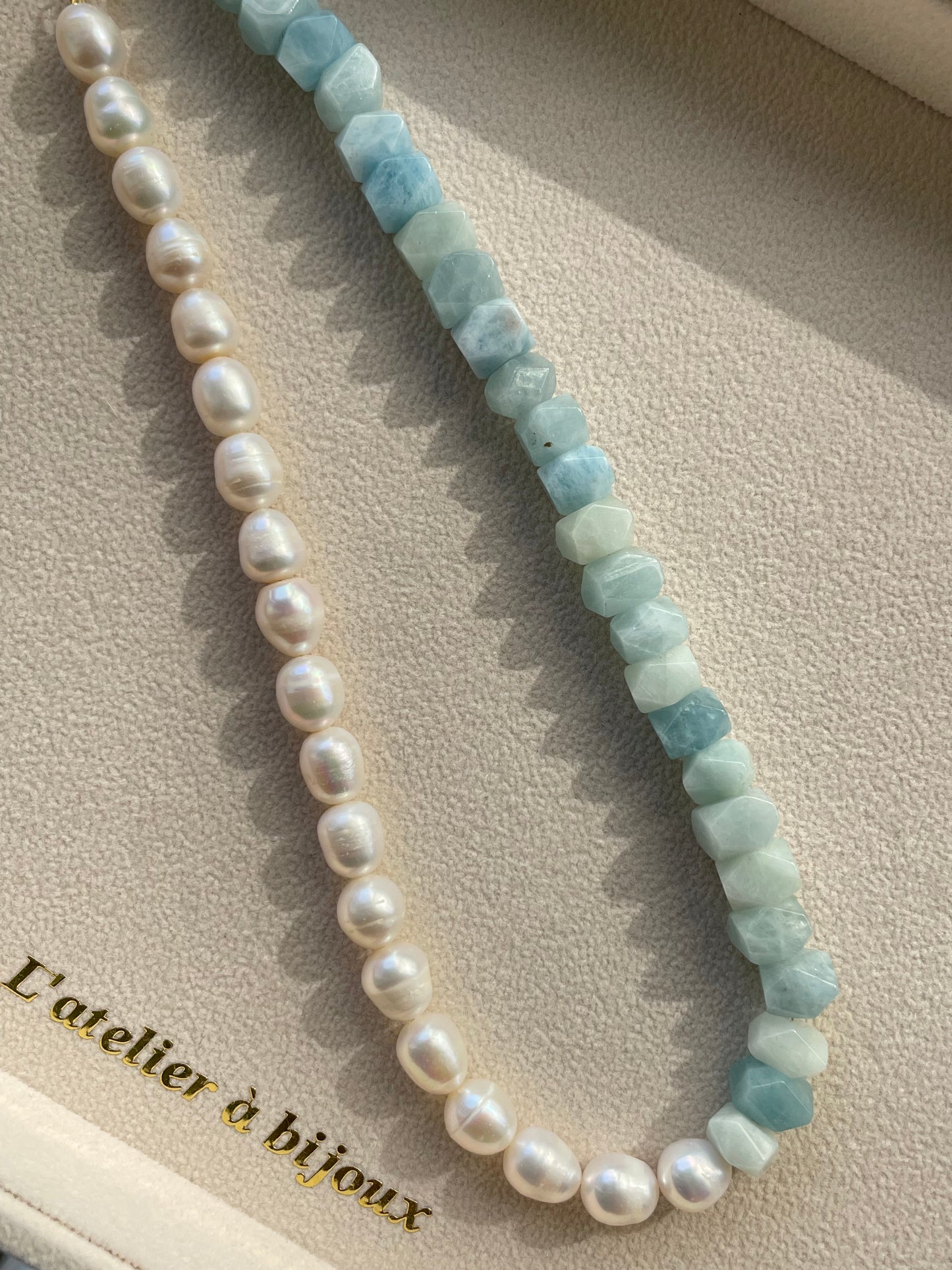 Vòng cổ ngọc trai & đá Aquamarine