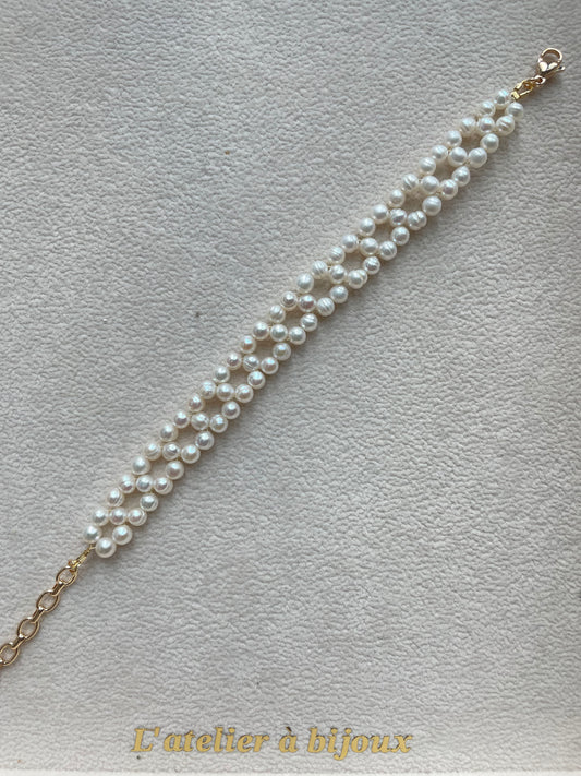 Vòng tay ngọc trai 5mm đan dây