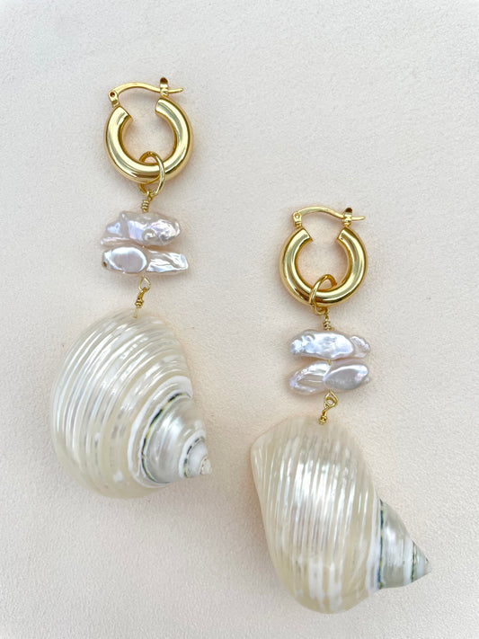 Statement pearl & shell earrings