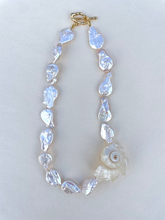 Cosima waterdrop-pearl & shell chocker necklace