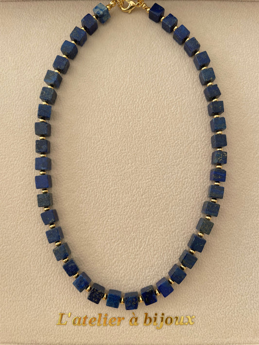 7mm cube lazurite necklace