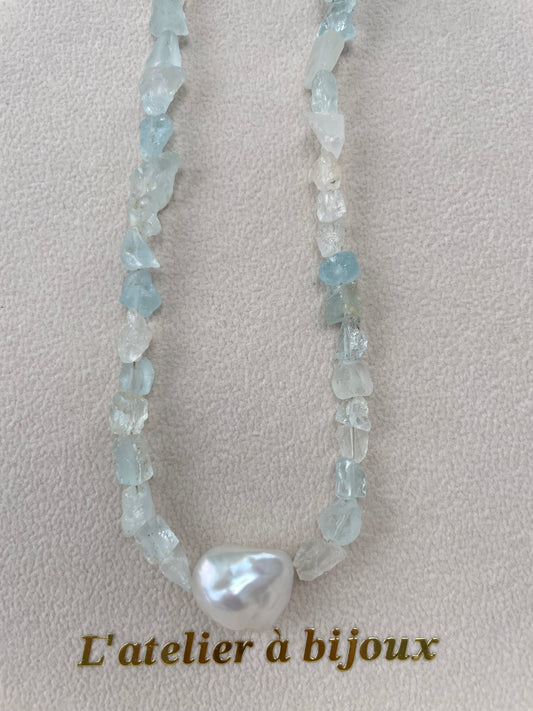Vòng cổ đá Aquamarine & Baroque pendant