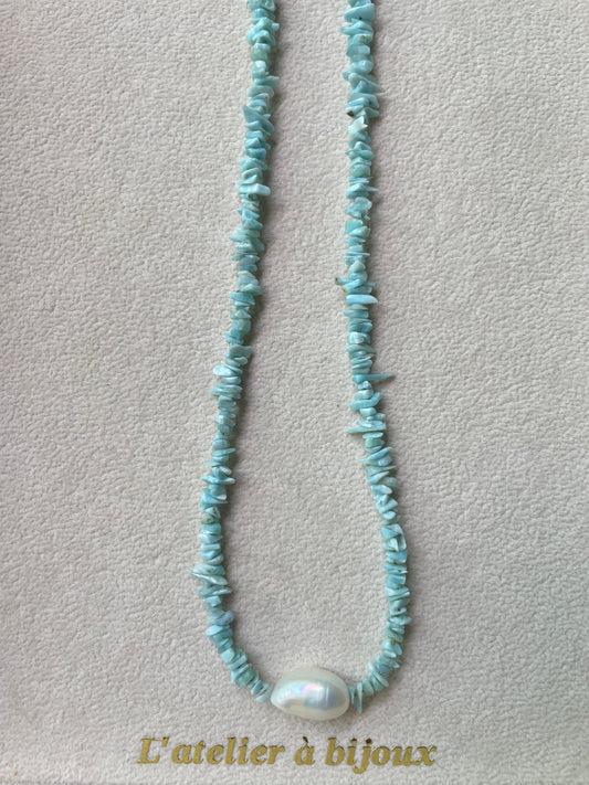 Vòng cổ Larimar và ngọc trai