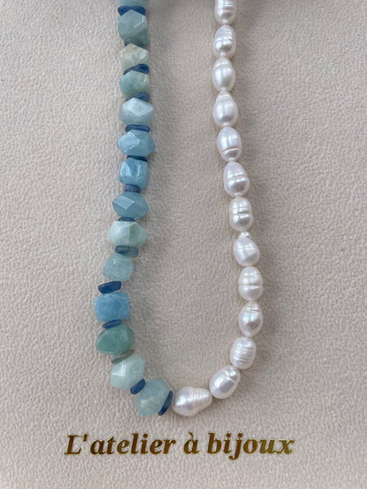 Vòng cổ ngọc trai & đá Aquamarine