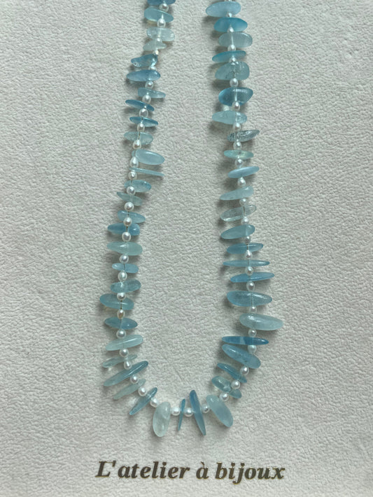 Vòng cổ aquamarine và ngọc trai