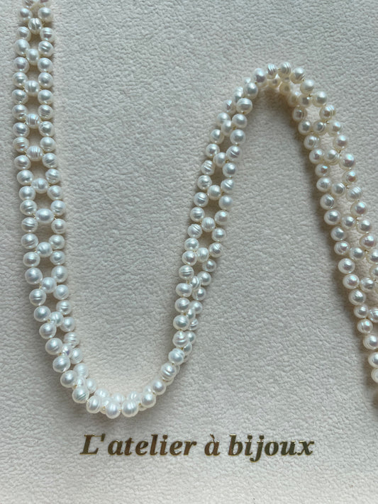 Vòng cổ choker ngọc trai 5mm đan dây