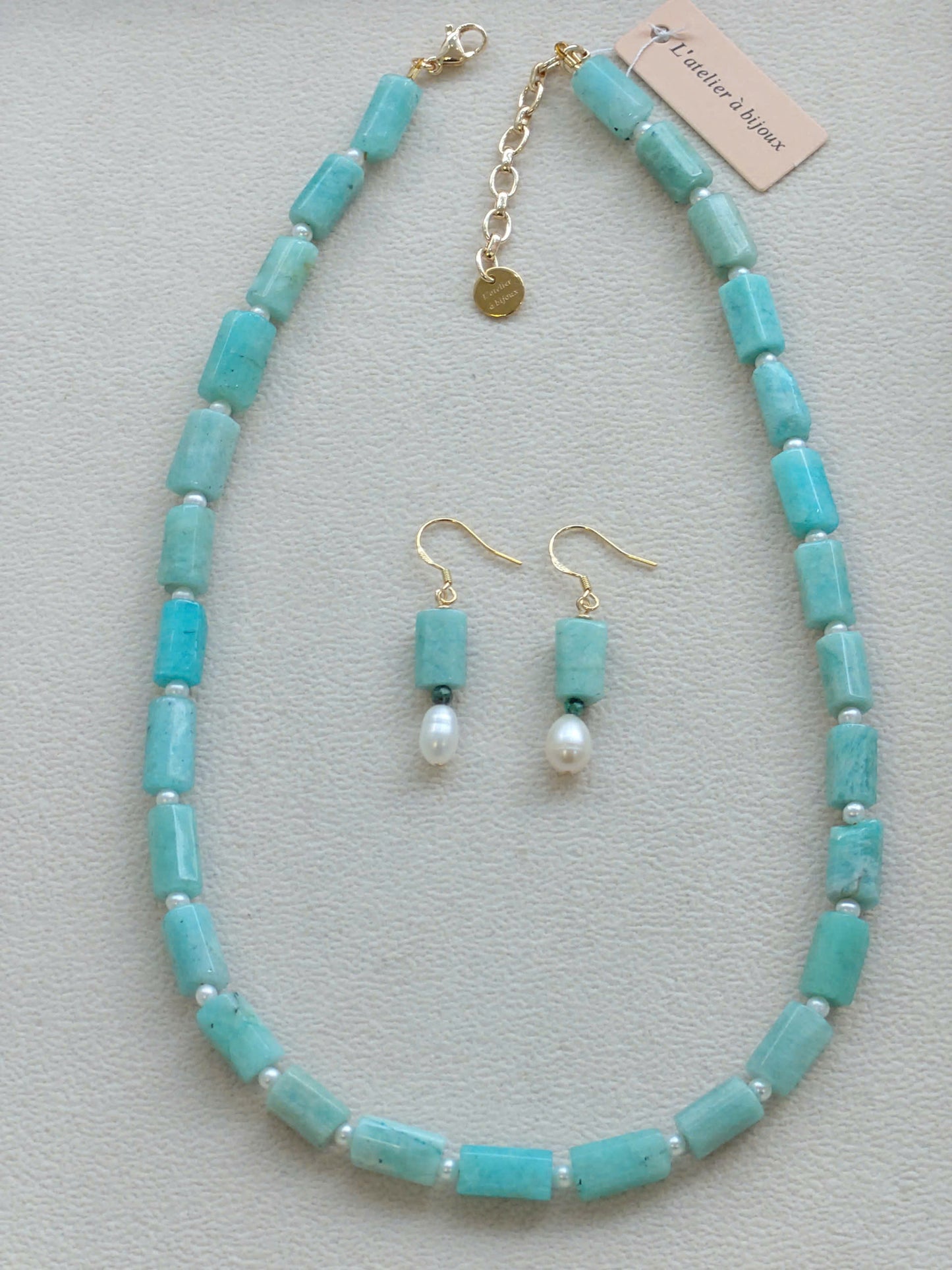 Vòng cổ Amazonite và ngọc trai